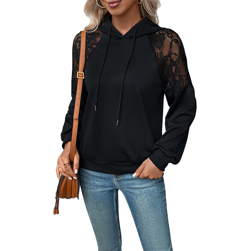 Women's Fashion Hoodie with Lace Inserts Mune Fashion