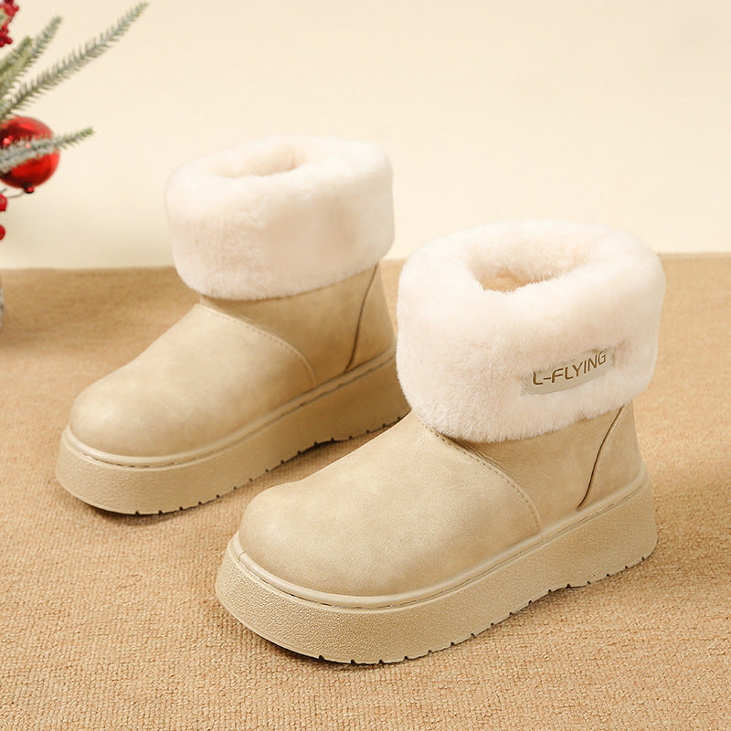 Women's Cozy Platform Ankle Boots with Faux Fur Collar and Non-Slip Rubber Sole Mune Fashion