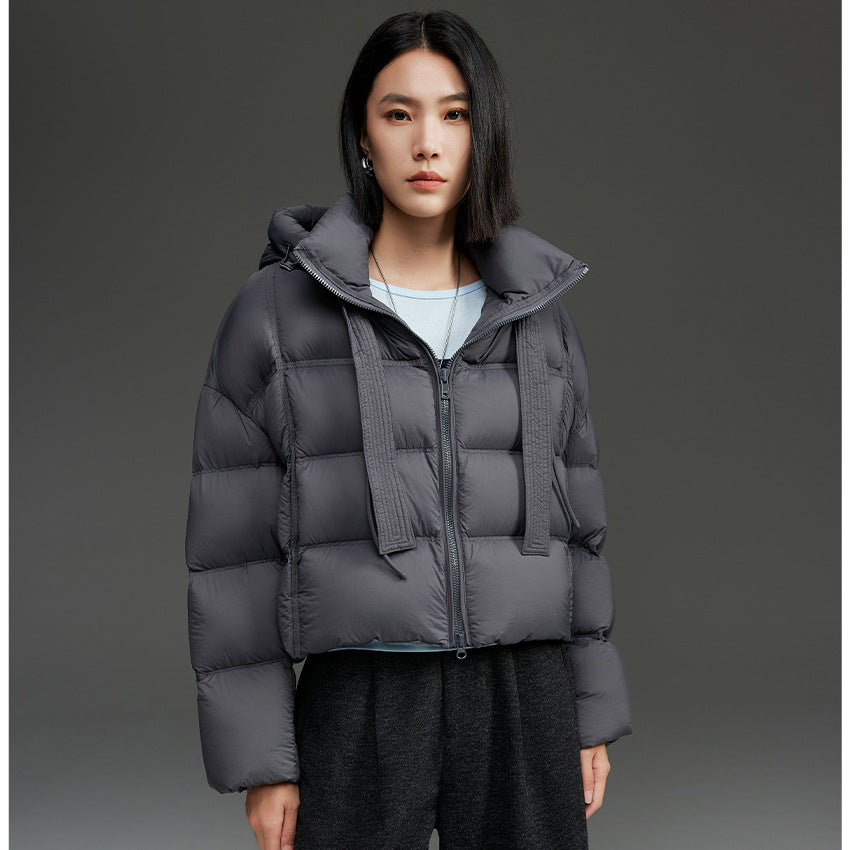 Women Short Cut Boxy Quilted Jacket with Voluminous Hood and Drawstring Mune Fashion