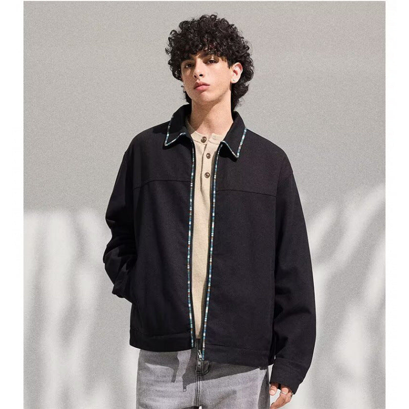 Men's Lightweight Blouson Jacket with Contrasting Trim Band Mune Fashion