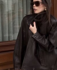 Women's Oversized Leather Look Coat with Textured Surface and Wide Lapels Mune Fashion