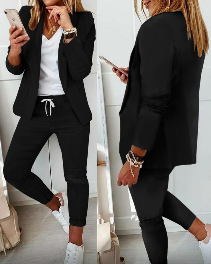 Women's two-piece blazer jogger set with tailored blazer and elastic waistband trousers Mune Fashion