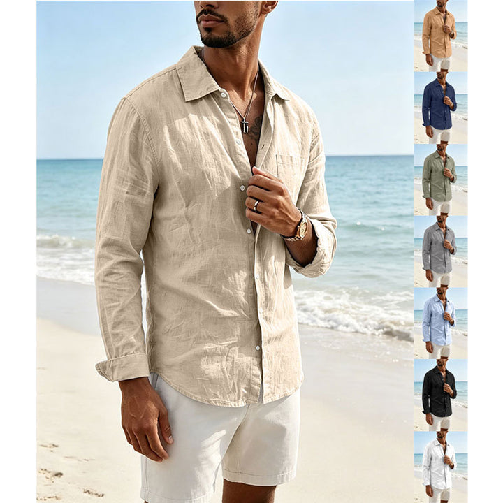 Men's casual linen shirt with long sleeves and chest pocket Mune Fashion
