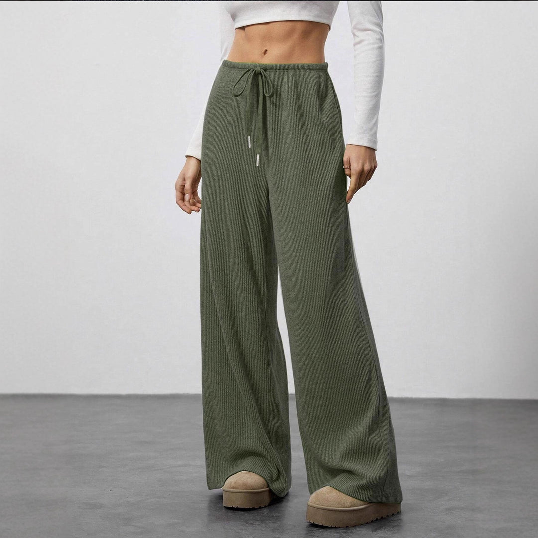 Women's Soft Ribbed Lounge Pants with Wide Leg and Drawstring Mune Fashion