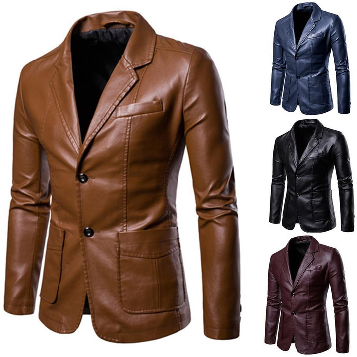 Men's slim leather blazer with lapel collar and patch pockets Mune Fashion