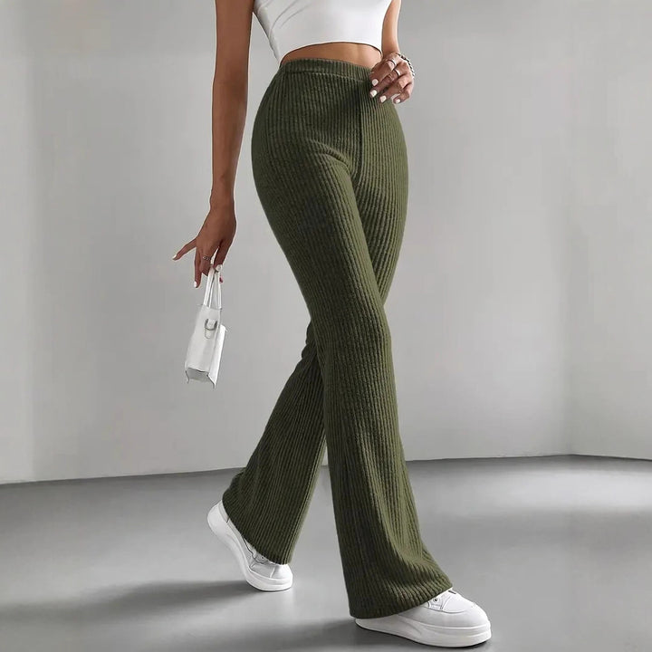 Women's high-waisted ribbed flared pants made of fine knit Mune Fashion