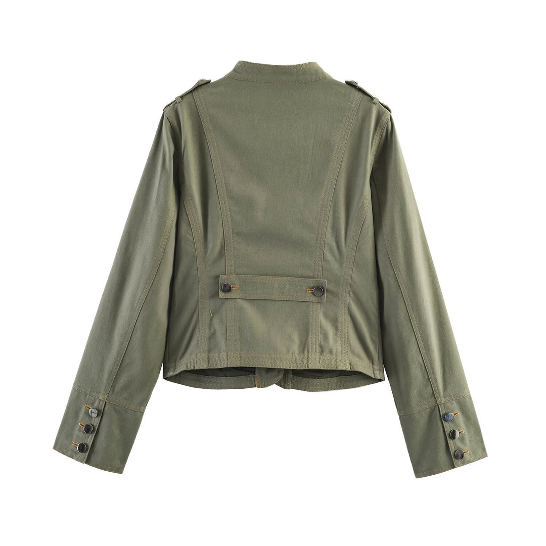 Women's short jacket in utility style with stand-up collar and shoulder straps Mune Fashion