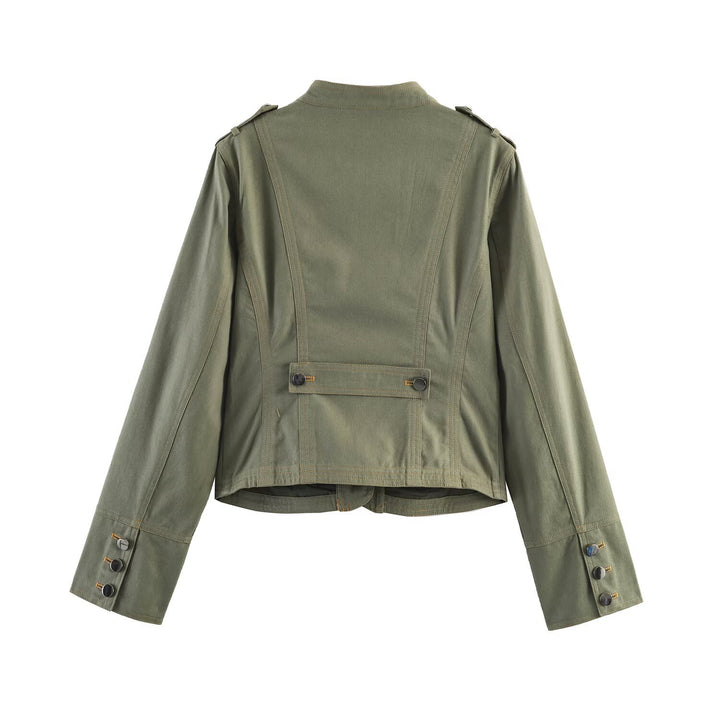 Women's short jacket in utility style with stand-up collar and shoulder straps Mune Fashion