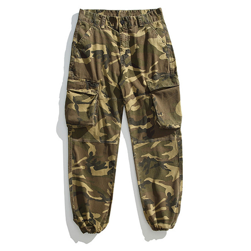 Men's Tactical Cargo Jogger Pants with Elastic Ankle Cuffs, Multiple Flap Pockets and Camouflage Pattern Mune Fashion