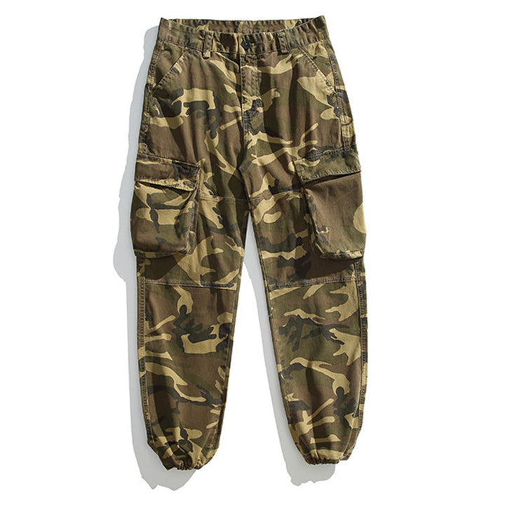 Men's Tactical Cargo Jogger Pants with Elastic Ankle Cuffs, Multiple Flap Pockets and Camouflage Pattern Mune Fashion