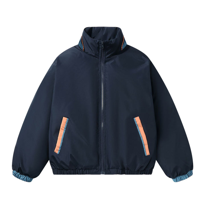 Women's Boxy Lightweight Windbreaker with High Stand Collar and Contrast Trimmed Side Pockets Mune Fashion