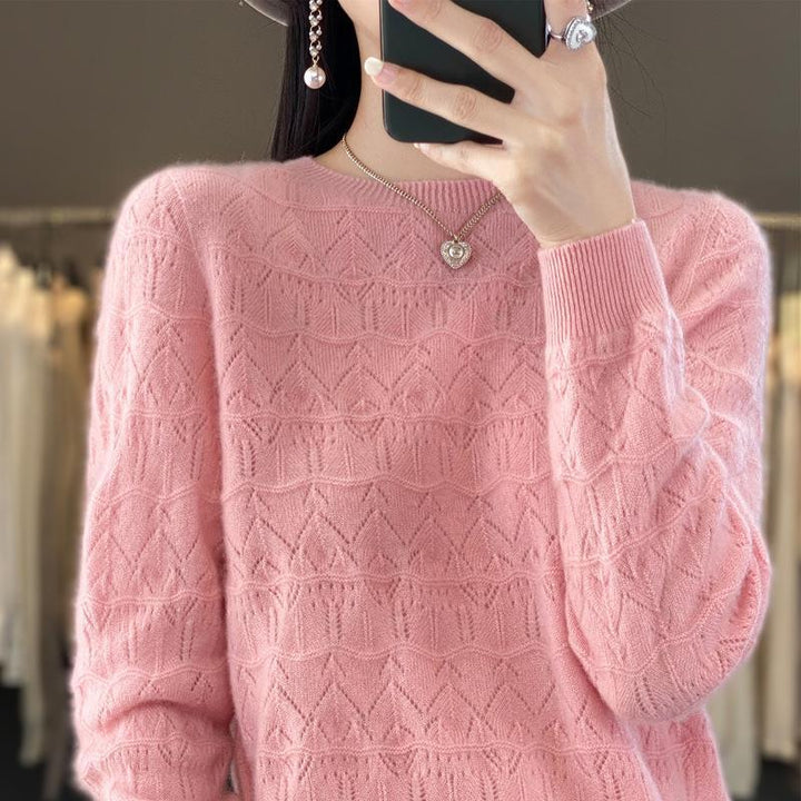 Women's Cozy Fine Knit Sweater with Openwork Diamond Pattern and Loose Fit Mune Fashion