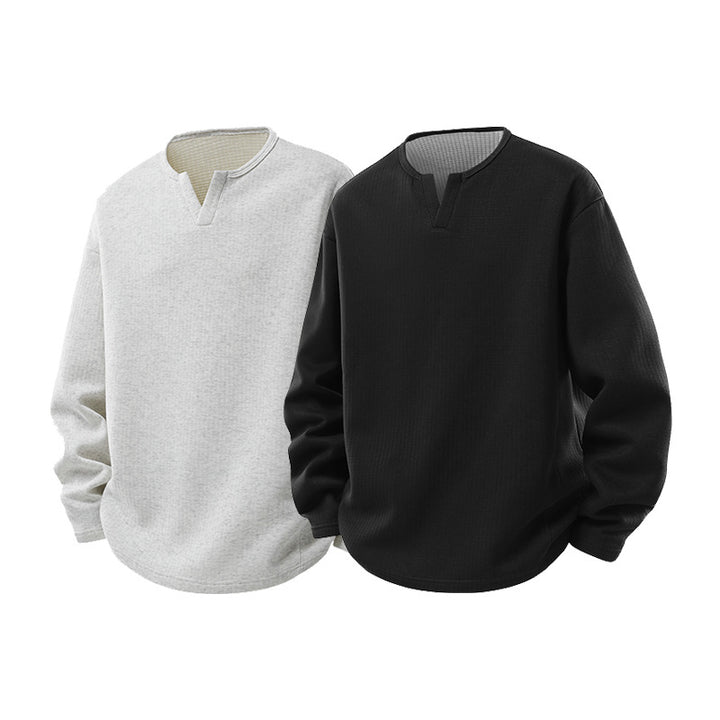 Men's Structured Waffle Thermal Sweater with V-Inset and Loose Fit Mune Fashion