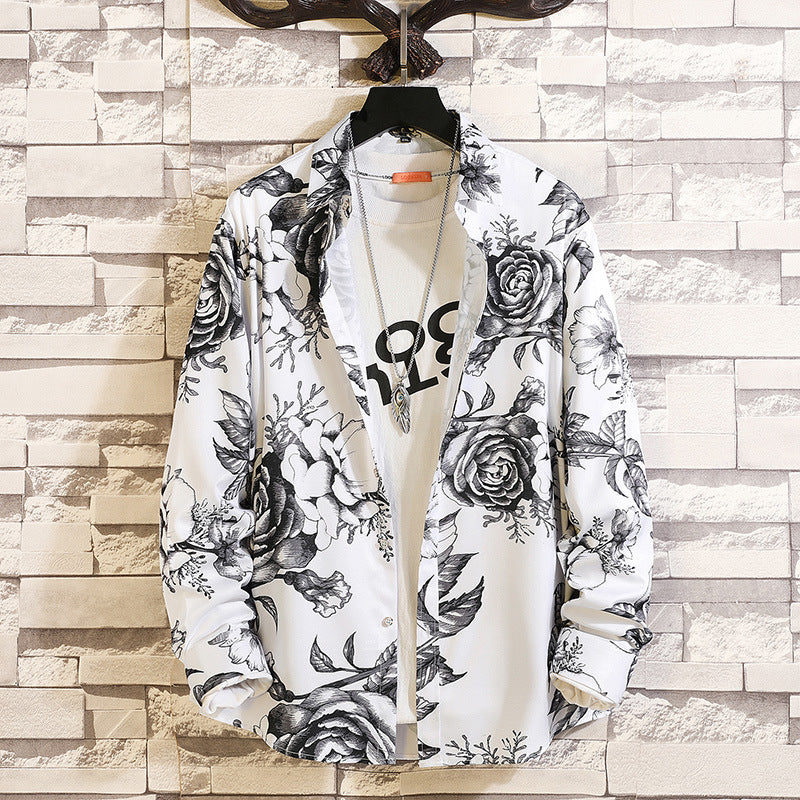 Men's long-sleeved shirt with open lapel collar, contrasting floral print and casual regular-fit silhouette Mune Fashion
