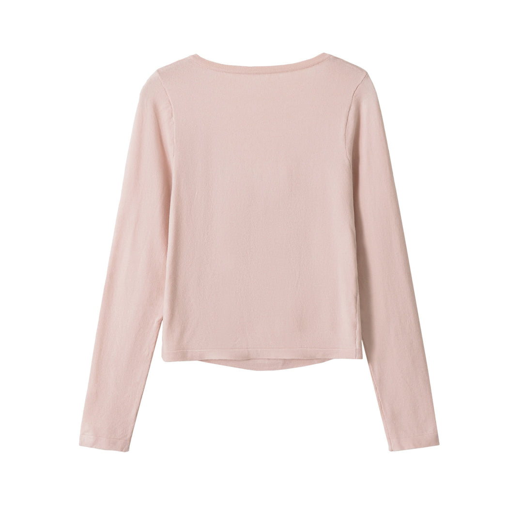 Ladies Fine Cropped Cardigan with Lace Insert and Button Placket Mune Fashion