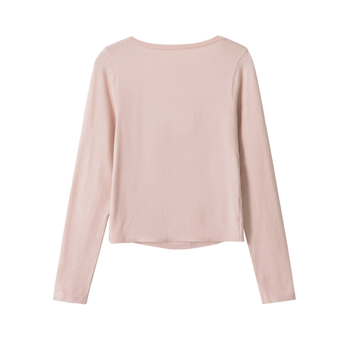 Ladies Fine Cropped Cardigan with Lace Insert and Button Placket Mune Fashion