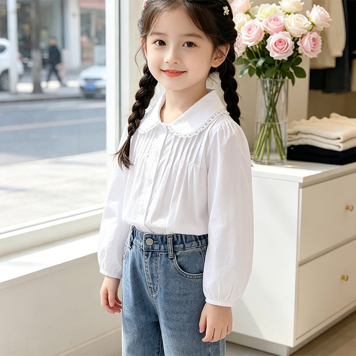 Girl's blouse with ruffle details and elegant collar Mune Fashion