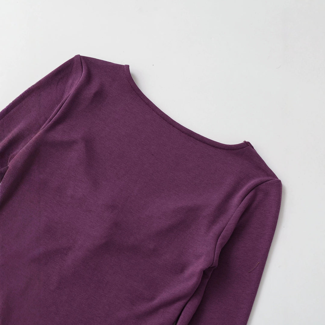 Women's Long Sleeve Shirt with Twist Knot Detail, Shaping Bust Part and Wide Neckline Mune Fashion