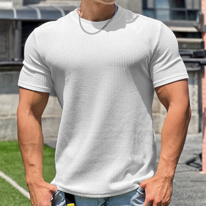 Men's structured t-shirt in slim fit with round neck Drune