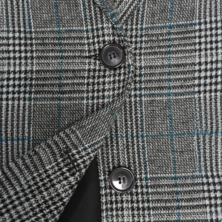 Women's Loose Glen Check Blazer with Notch Lapel, Flap Pockets and One-Button Closure Mune Fashion