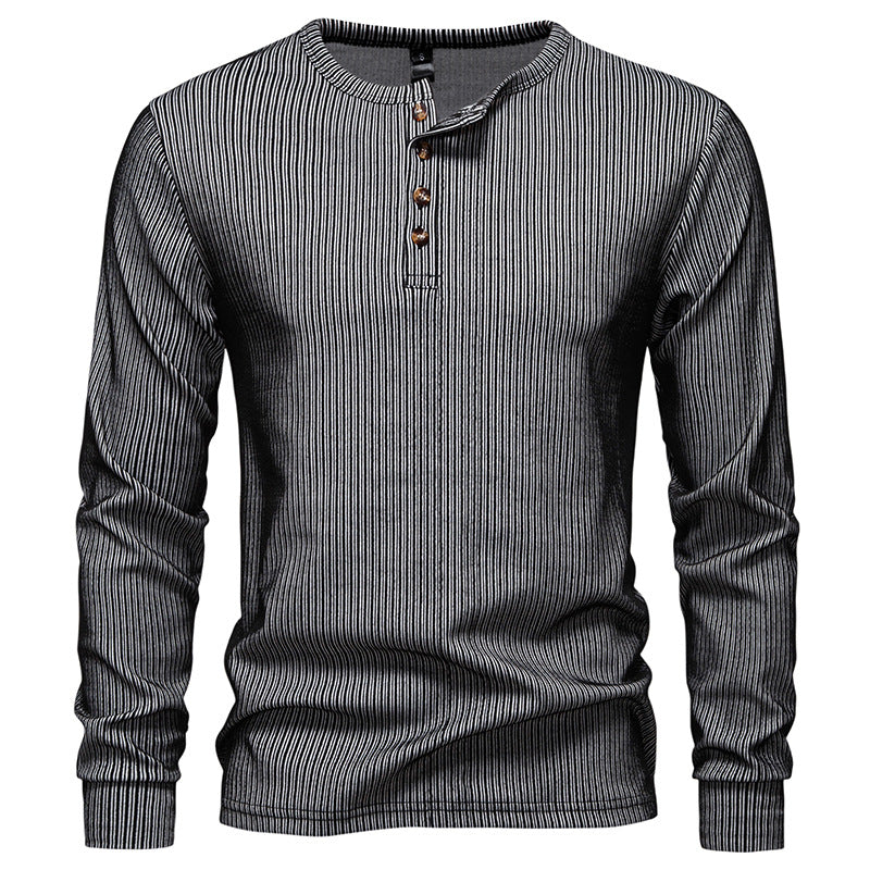 Men's Slim-Fit Ribbed Henley Long Sleeve Sweater with Round Neck and Button Placket Mune Fashion