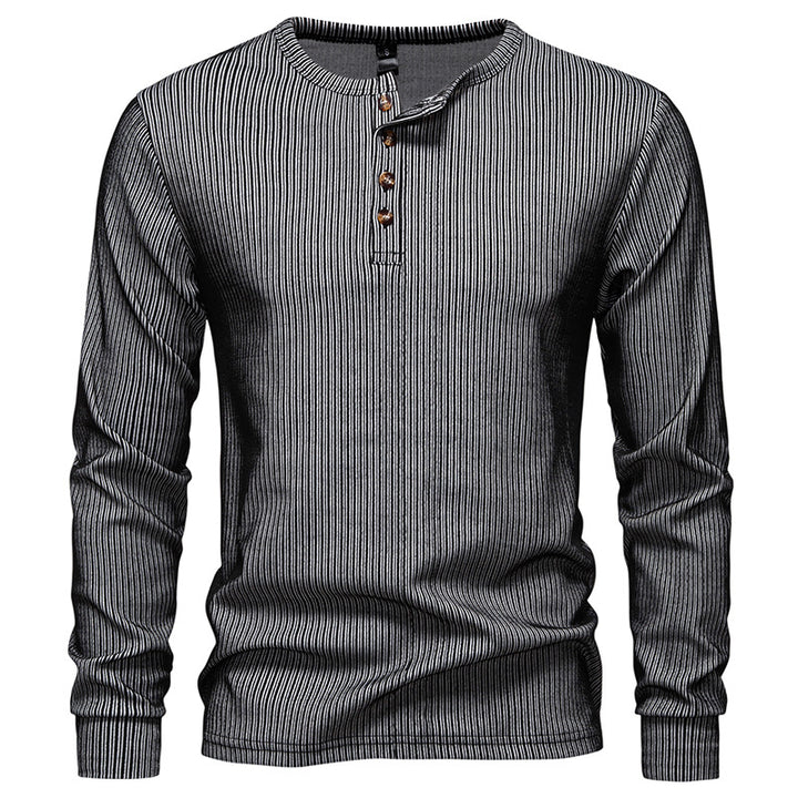 Men's Slim-Fit Ribbed Henley Long Sleeve Sweater with Round Neck and Button Placket Mune Fashion