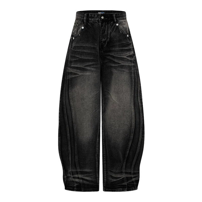 Women's Wide High-Waist Balloon Jeans with Decorative Seams Mune Fashion