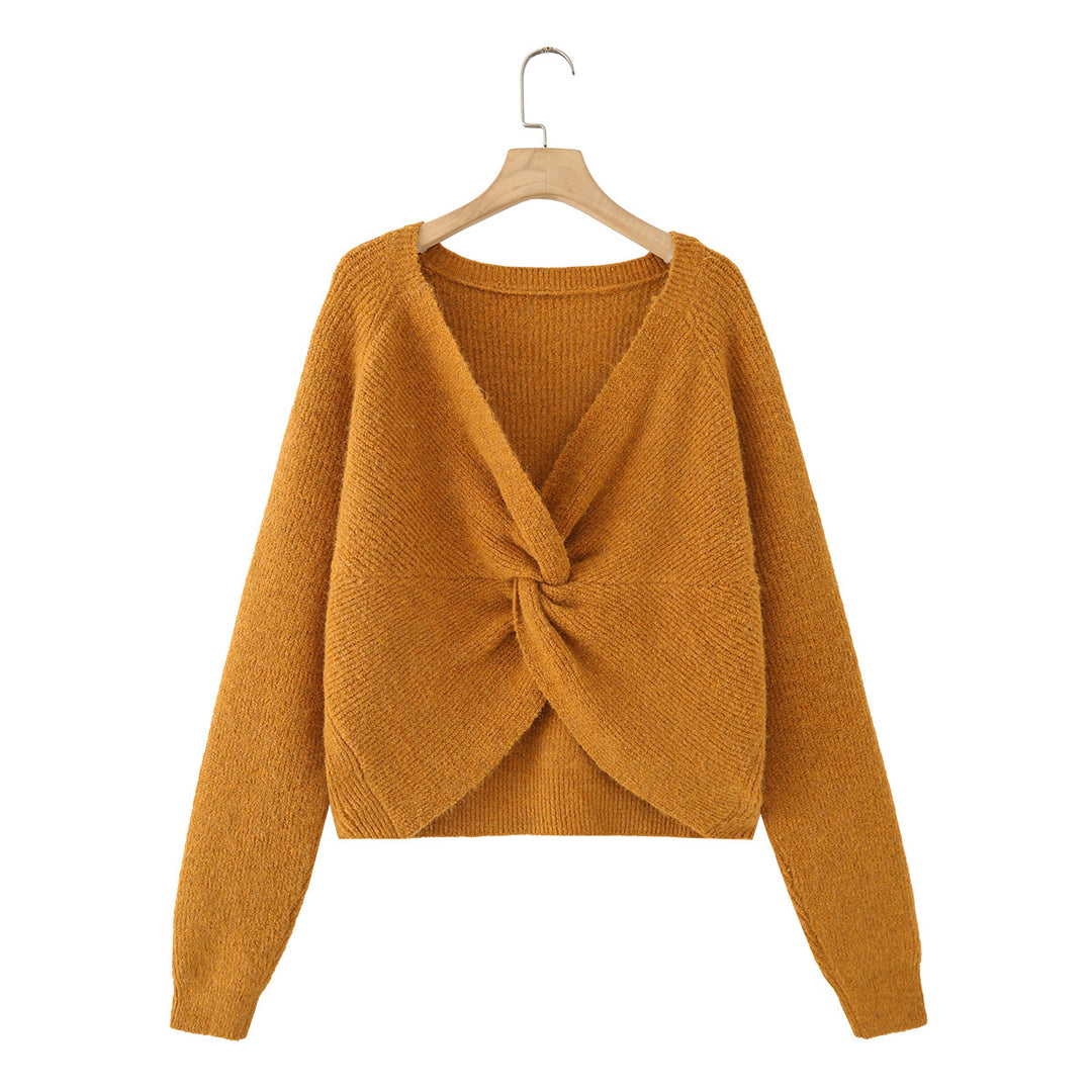 Ladies chunky knitted pullover with boat neck and cropped cut Mune Fashion