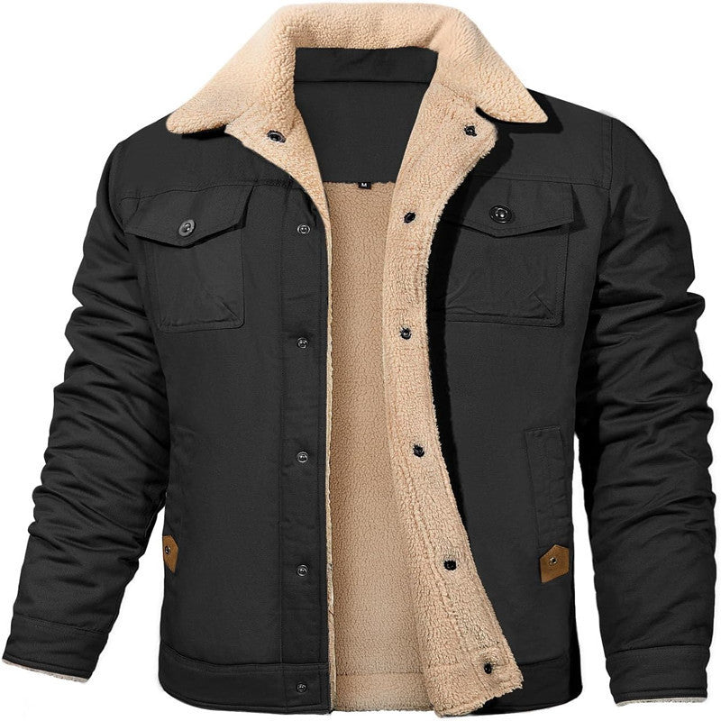 Men's Sherpa-lined canvas trucker jacket with thermal lining and chest pockets Mune Fashion
