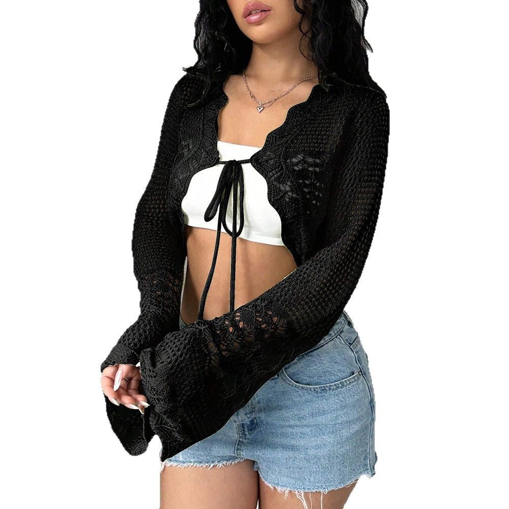 Women's crochet jacket with wide arm sleeves