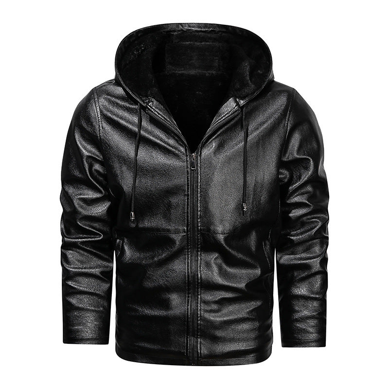 Men's faux leather hoodie jacket with teddy fleece lining and slim silhouette Mune Fashion