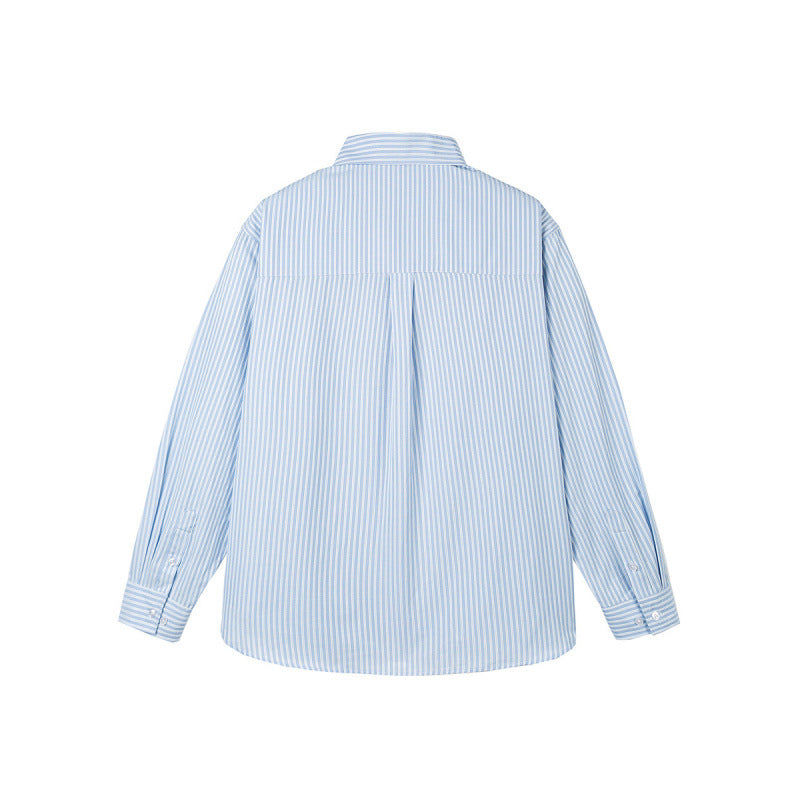 Women's oversized shirt with fine stripes, breast pocket, and rounded hem Mune Fashion