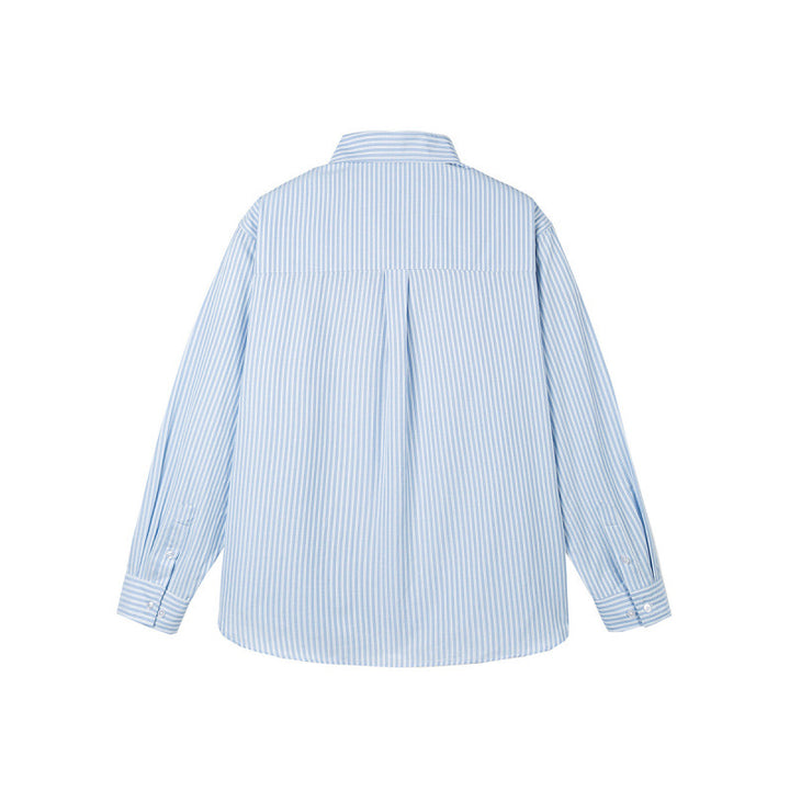 Women's oversized shirt with fine stripes, breast pocket, and rounded hem Mune Fashion