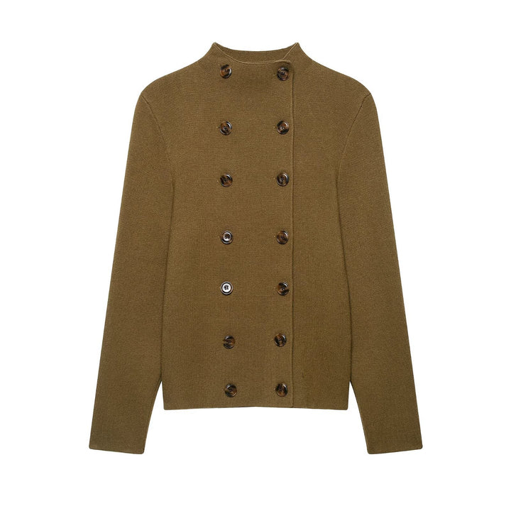 Women's Double-Breasted Cropped Cardigan with Stand-Up Collar Mune Fashion