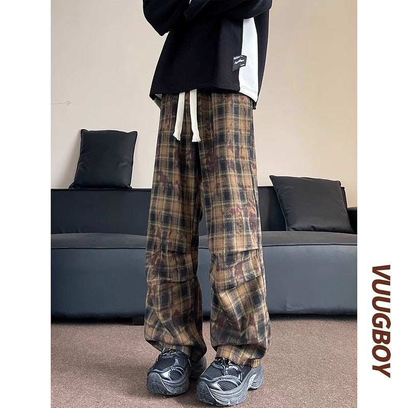 Men's wide checkered flannel pants with drawstring in baggy cut Mune Fashion