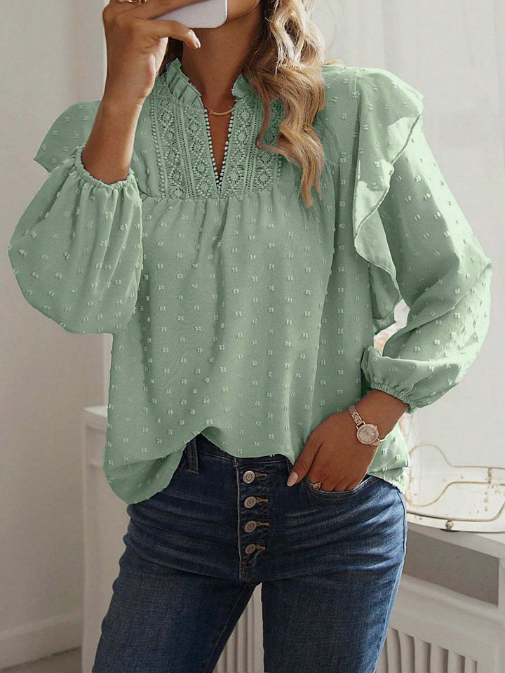 Women's viscose blouse with lace embroidery and ruffle sleeves Drune