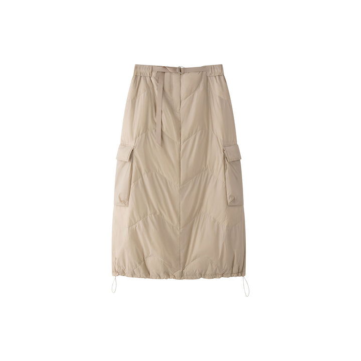 Women's Padded Quilted Midi Skirt with Cargo Pocket and Drawstring Mune Fashion