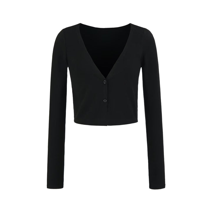 Women's Short Fine Knit Cardigan with Deep V-Neck and Button Front Mune Fashion