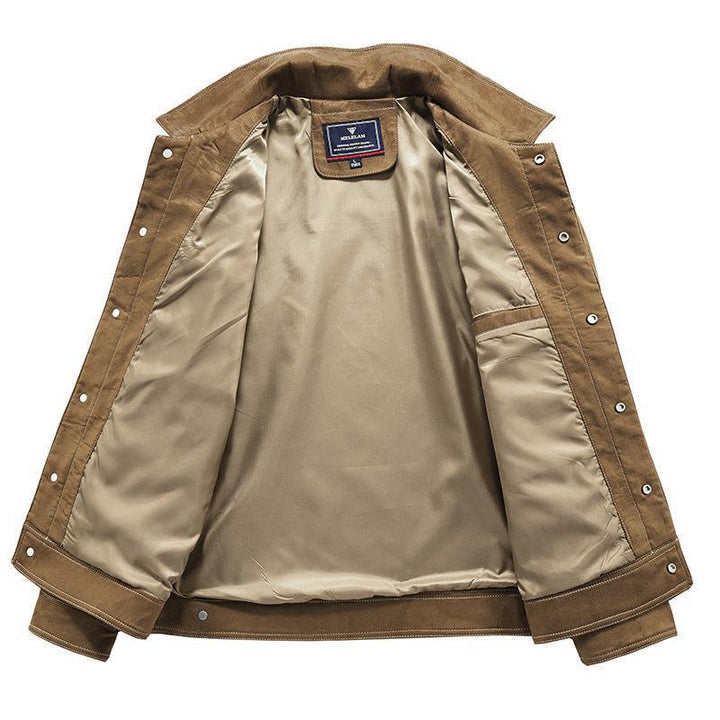 Men's Suede Look Trucker Jacket with Snap Closure Mune Fashion