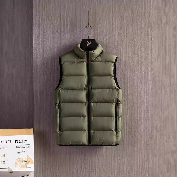 Men's Lightweight Down-Alternative Quilted Vest with Windproof Outer Shell, Stand Collar and Water-Repellent Zippers Mune Fashion