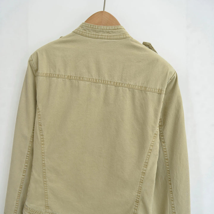 Women's field jacket with stand-up collar, shoulder flaps and golden zippers Mune Fashion