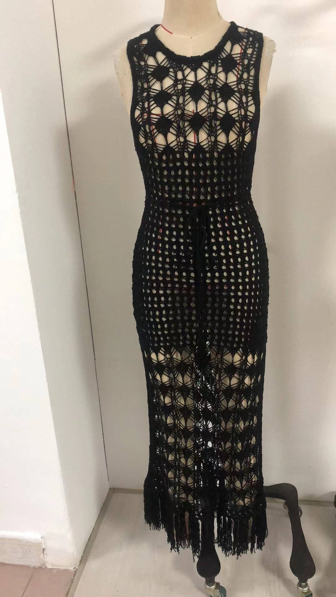 Women crocheted maxi dress with subtle lace pattern look Mune Fashion