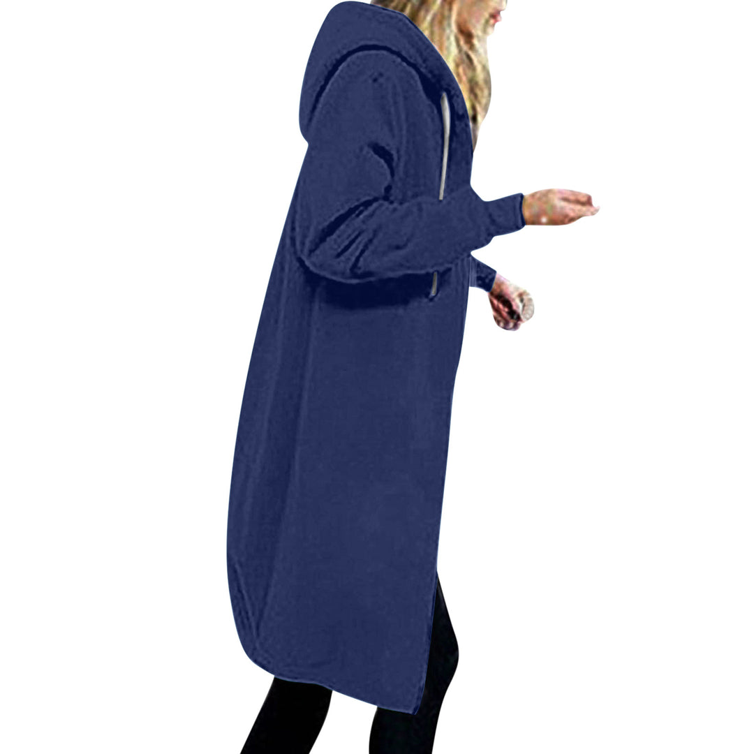Women's longer oversized hoodie coat with rounded hem and zip pockets Mune Fashion