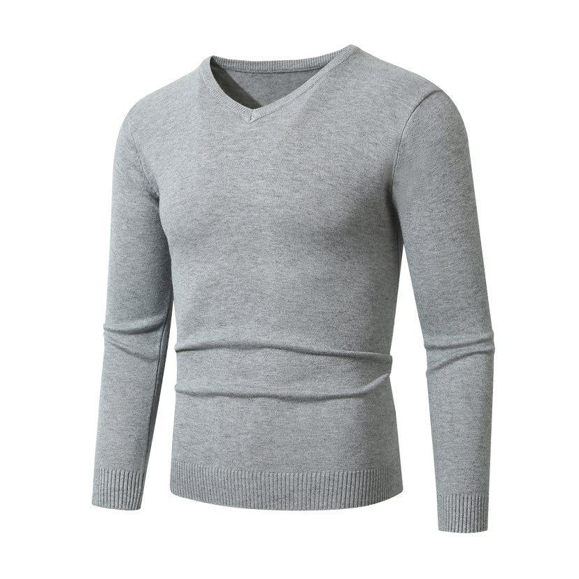 Men's Slim Fit Fine Knit V-Neck Sweater with Ribbed Cuff and Breathable Cotton Blend Mune Fashion