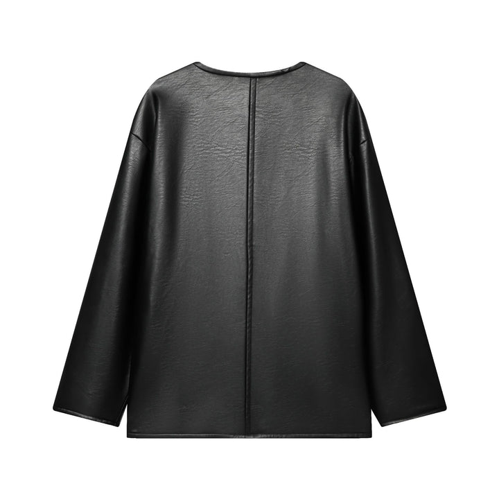 Women's Oversized Faux Leather Jacket with Toggle Closures and Applied Flap Pockets Mune Fashion