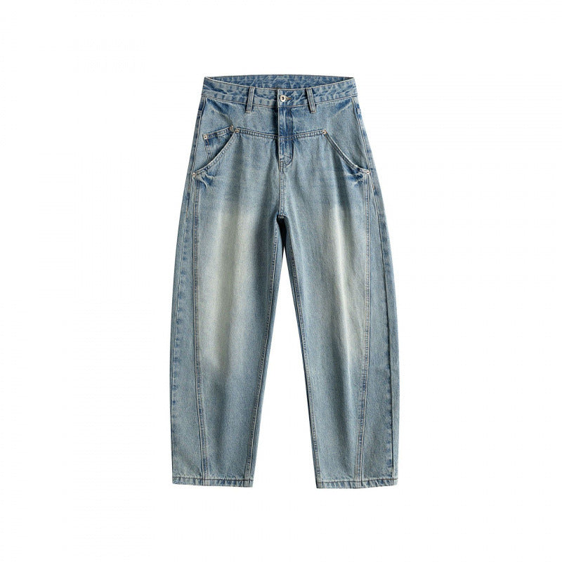 Ladies High-Waist Baggy Jeans with pre-shaped side pockets and light used wash Mune Fashion