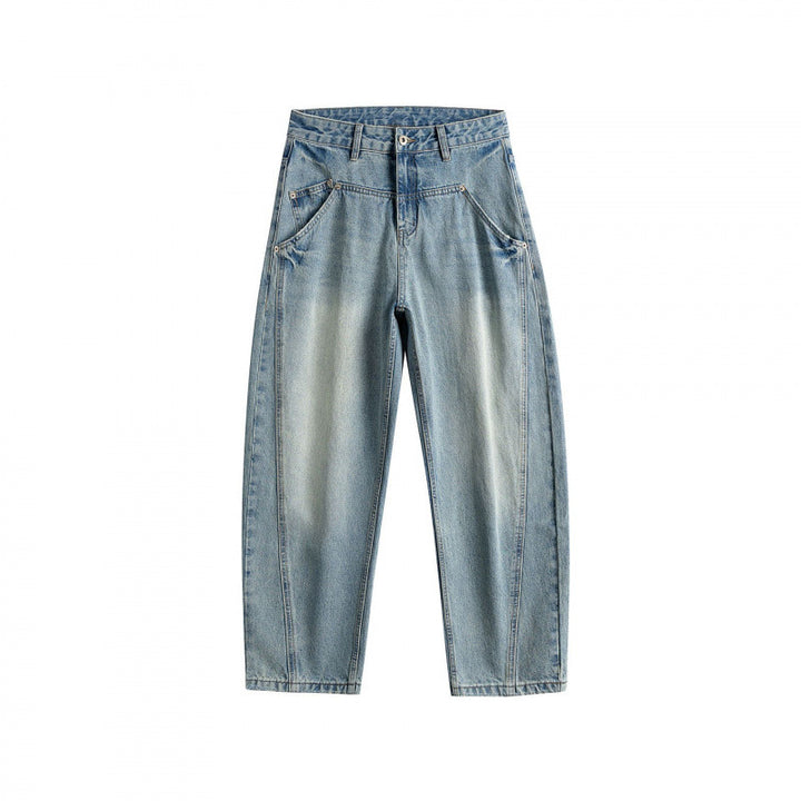 Ladies High-Waist Baggy Jeans with pre-shaped side pockets and light used wash Mune Fashion