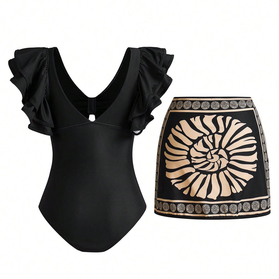 Women's swimsuit with elegant ruffle details and matching skirt Mune Fashion