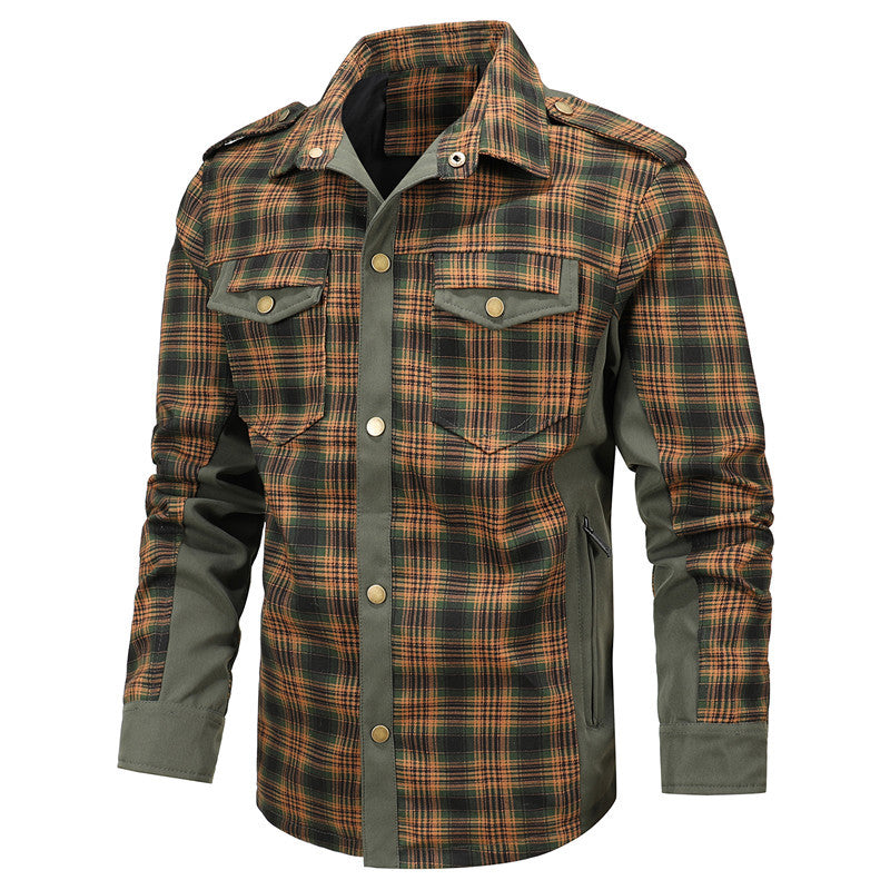 Men's utility check shirt jacket with shoulder flaps and zip pockets Mune Fashion