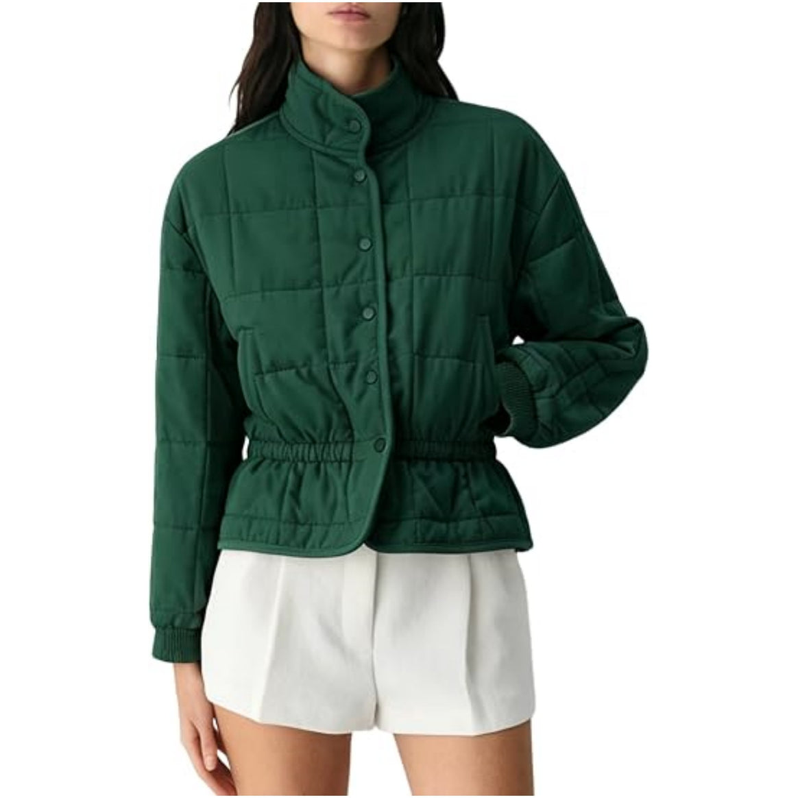 Women's cropped quilted jacket with stand-up collar and drawstring waist Mune Fashion